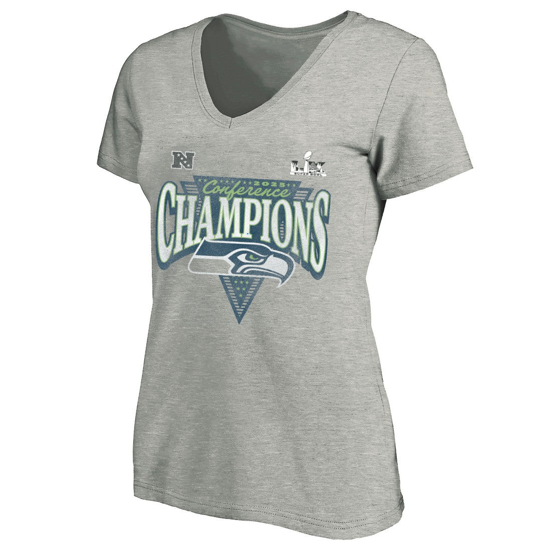 Seattle Seahawks Fanatics Women's 2025 NFC Champions Plus Size Hail Mary Tri-Blend V-Neck T-Shirt