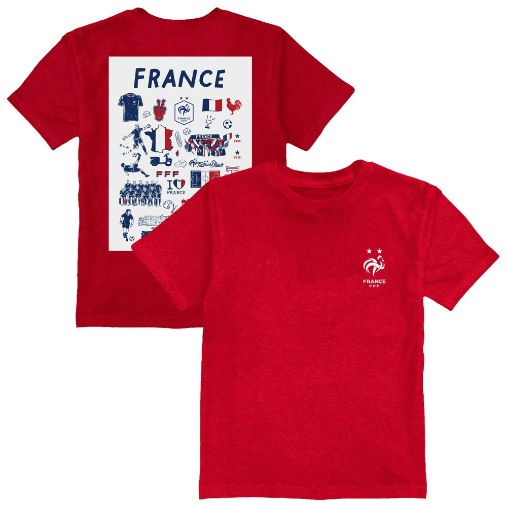 France National Team Vive La Fete Youth Impressions Artwork T-Shirt Red