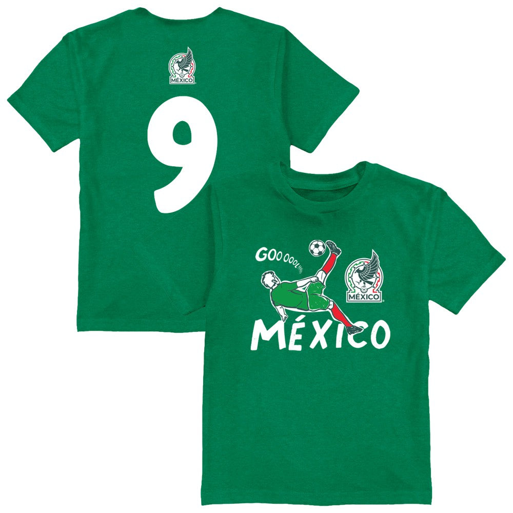 Raúl Jiménez Mexico National Team Vive La Fete Youth Player Name & Number Chilena Style T-Shirt Green