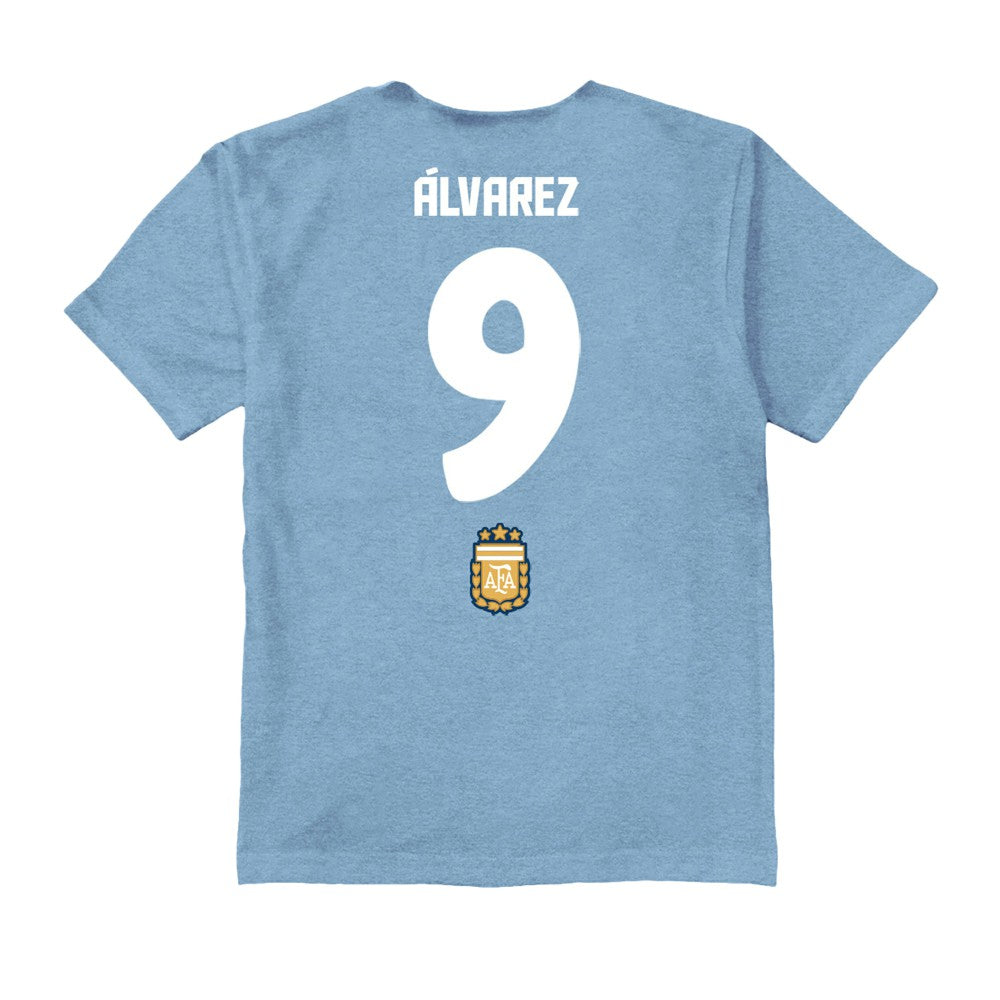 Julián Álvarez Argentina National Team Vive La Fete Youth Player Name & Number Chilena Style T-Shirt Light Blue