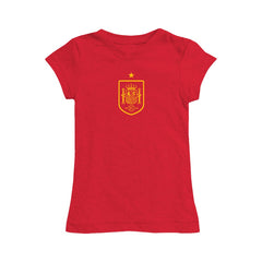 Spain National Team Vive La Fete Girls Youth Color Badge Fitted T-Shirt Red