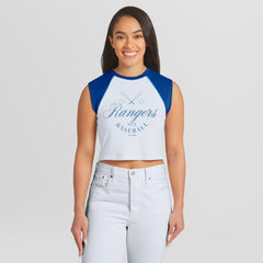 Texas Rangers WEAR by Erin Andrews Women's Cooperstown Cropped Raglan Tank Top | MLB Outlet