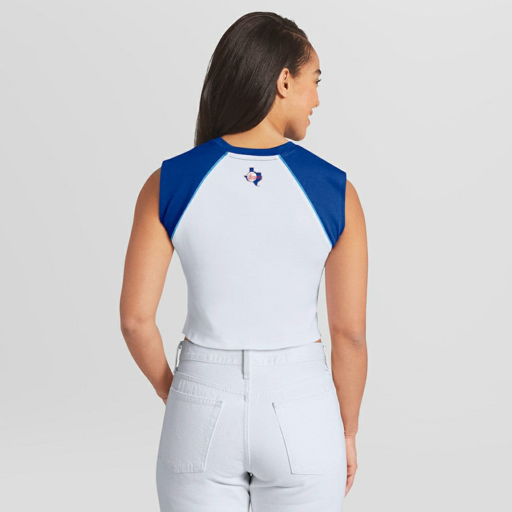 Texas Rangers WEAR by Erin Andrews Women's Cooperstown Cropped Raglan Tank Top | MLB Outlet