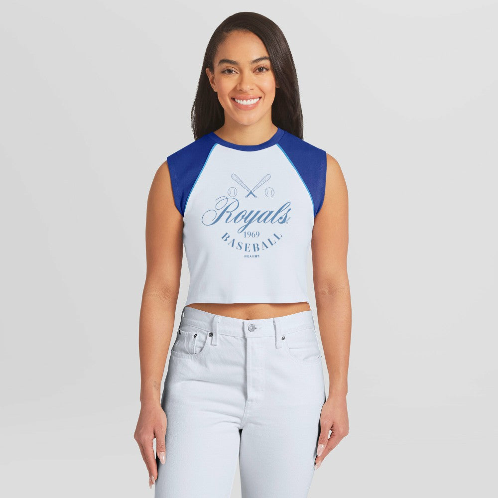 Kansas City Royals WEAR by Erin Andrews Women's Cooperstown Cropped Raglan Tank Top | MLB Online