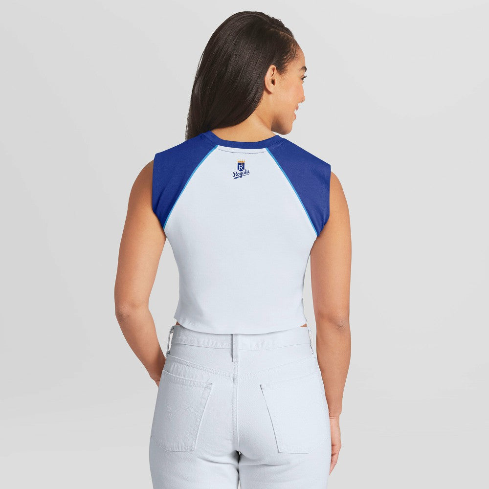 Kansas City Royals WEAR by Erin Andrews Women's Cooperstown Cropped Raglan Tank Top | MLB Online