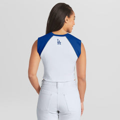 Los Angeles Dodgers WEAR by Erin Andrews Women's Cooperstown Cropped Raglan Tank Top | MLB New