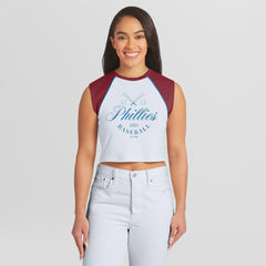 Philadelphia Phillies WEAR by Erin Andrews Women's Cooperstown Cropped Raglan Tank Top | MLB Discount