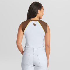San Diego Padres WEAR by Erin Andrews Women's Cooperstown Cropped Raglan Tank Top | MLB US