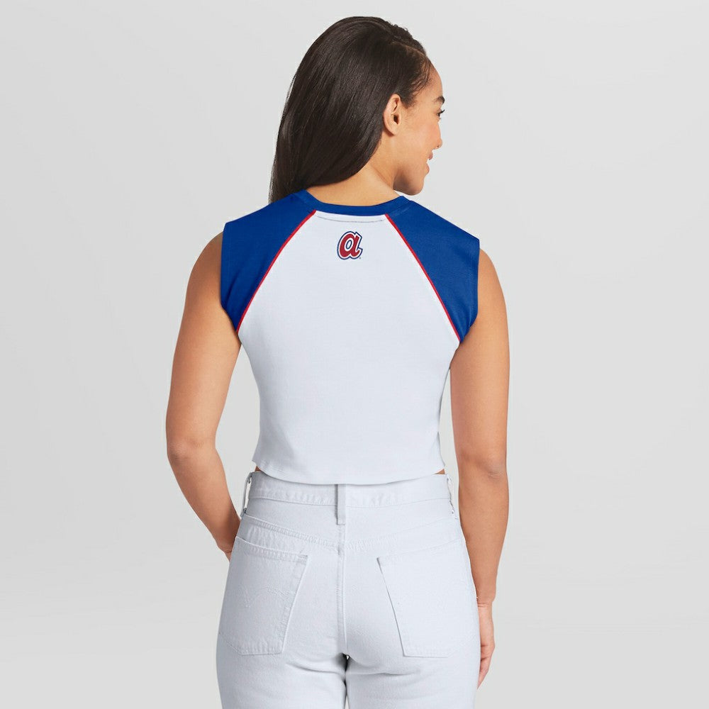 Atlanta Braves WEAR by Erin Andrews Women's Cooperstown Cropped Raglan Tank Top | MLB For sale