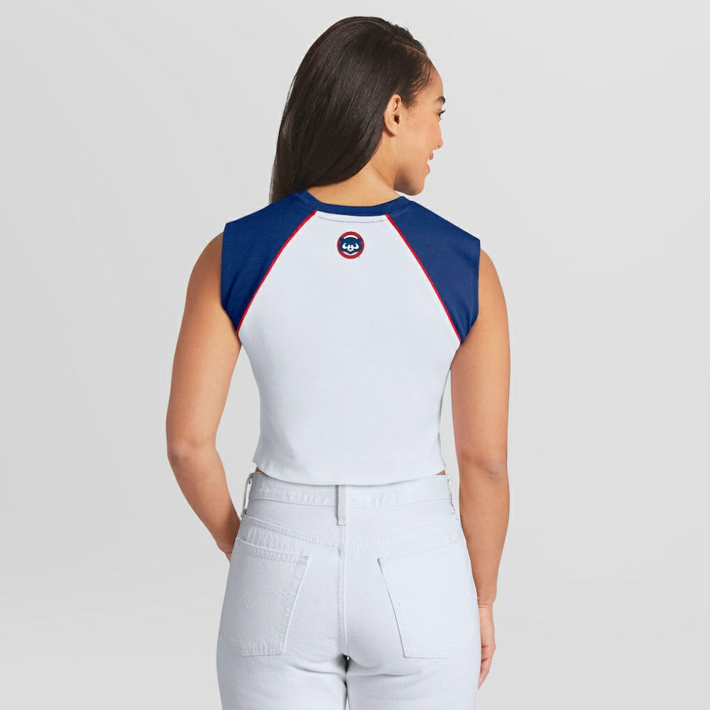 Chicago Cubs WEAR by Erin Andrews Women's Cooperstown Cropped Raglan Tank Top | MLB On Sale