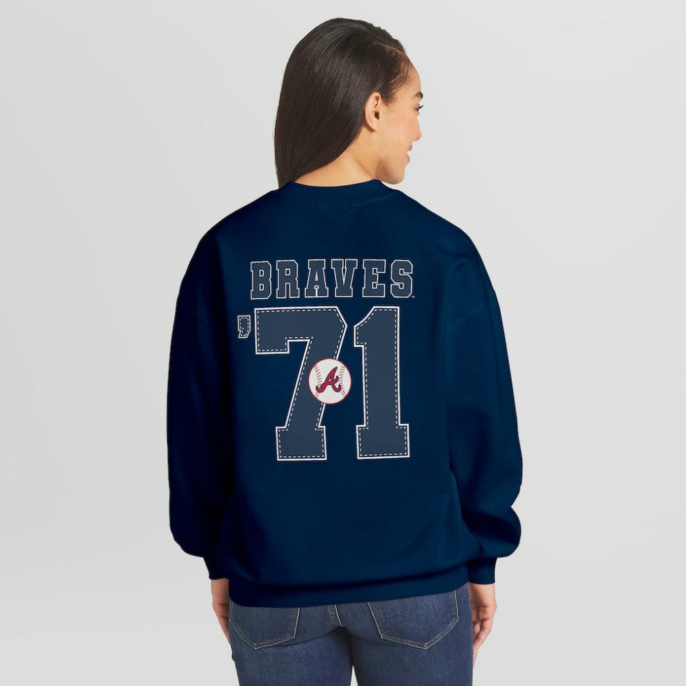 Atlanta Braves WEAR by Erin Andrews Women's Heavyweight Crew Neck Sweatshirt | MLB Outlet
