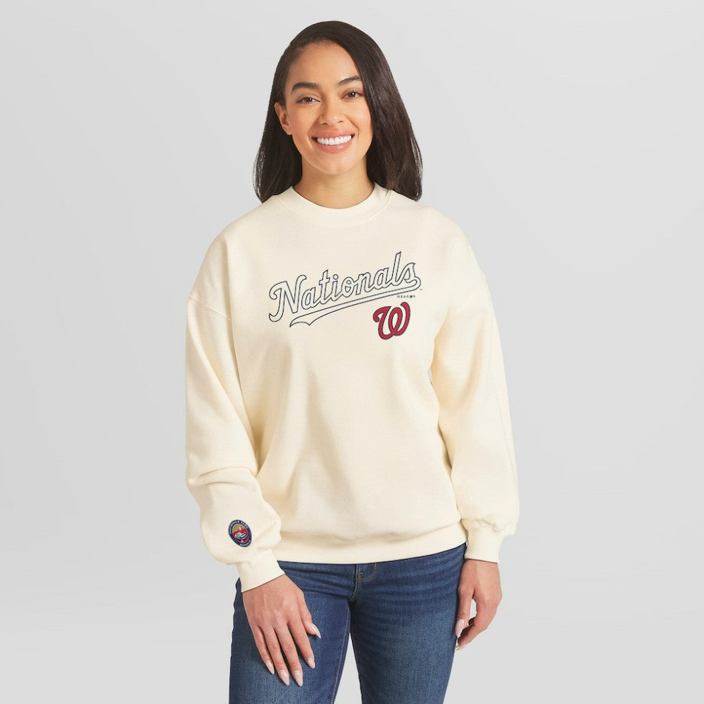 Washington Nationals WEAR by Erin Andrews Women's Heavyweight Crew Neck Sweatshirt | MLB Discount