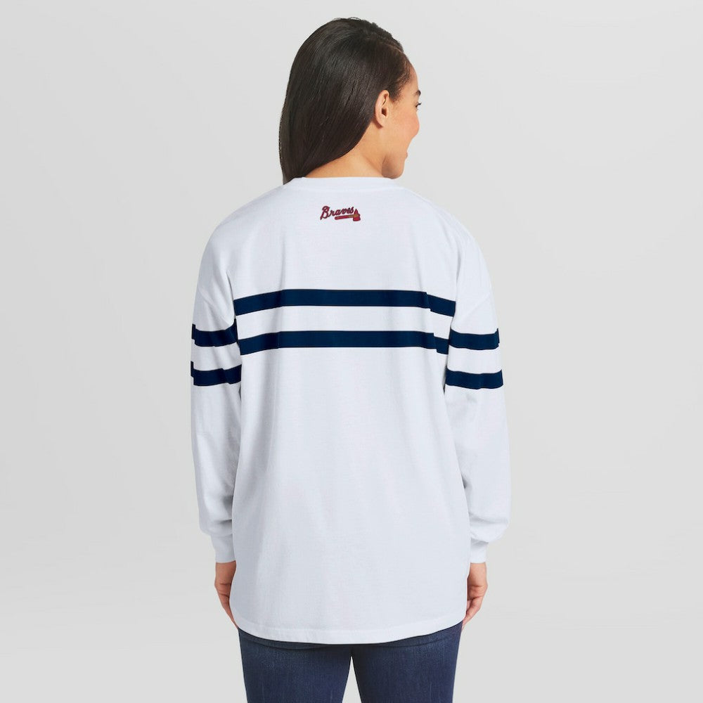 Atlanta Braves WEAR by Erin Andrews Women's Oversized Long Sleeve Striped T-Shirt | MLB For sale