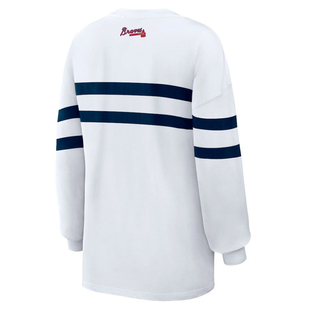 Atlanta Braves WEAR by Erin Andrews Women's Oversized Long Sleeve Striped T-Shirt | MLB For sale