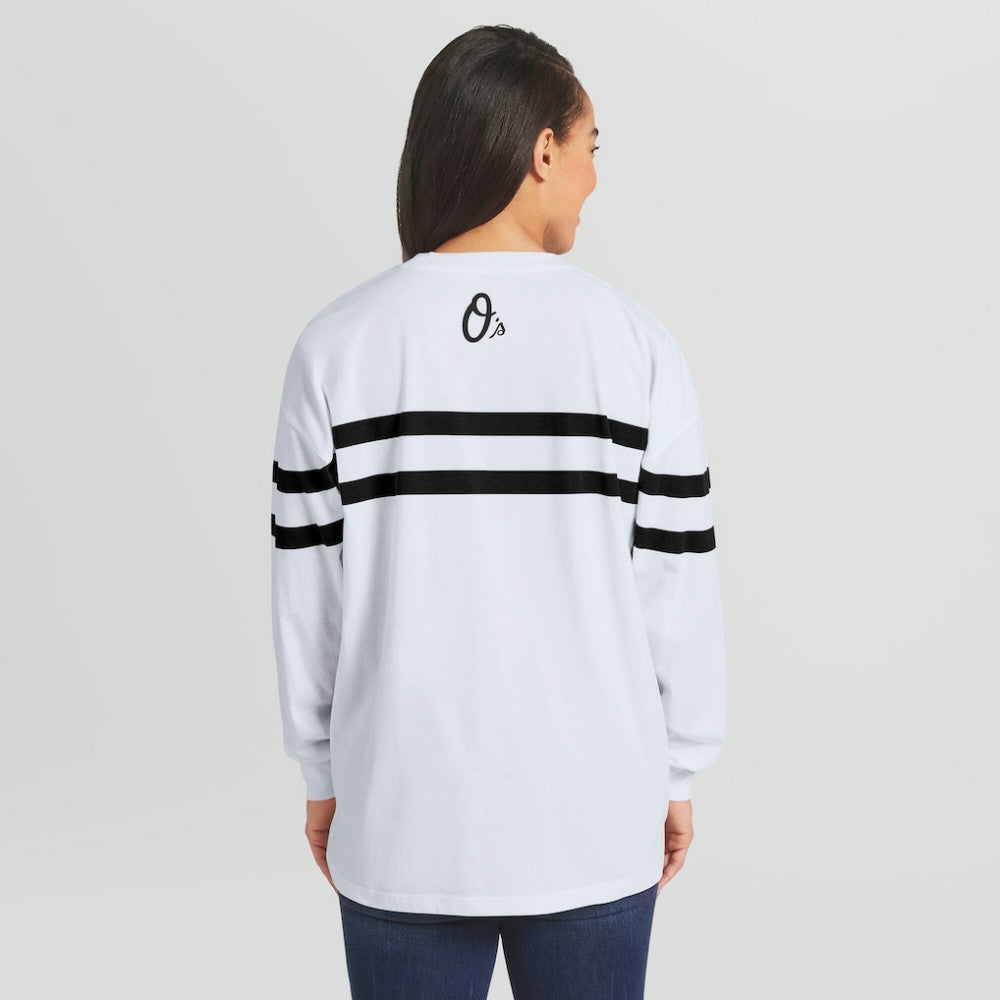Baltimore Orioles WEAR by Erin Andrews Women's Oversized Long Sleeve Striped T-Shirt | MLB Discount
