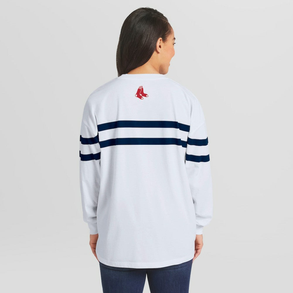 Boston Red Sox WEAR by Erin Andrews Women's Oversized Long Sleeve Striped T-Shirt | MLB Sale