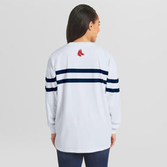 Boston Red Sox WEAR by Erin Andrews Women's Oversized Long Sleeve Striped T-Shirt | MLB Sale