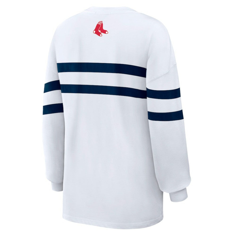 Boston Red Sox WEAR by Erin Andrews Women's Oversized Long Sleeve Striped T-Shirt | MLB Sale