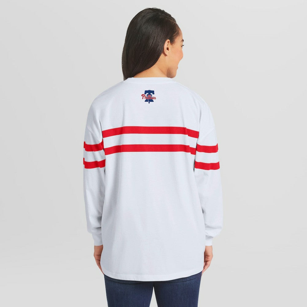 Philadelphia Phillies WEAR by Erin Andrews Women's Oversized Long Sleeve Striped T-Shirt | MLB New