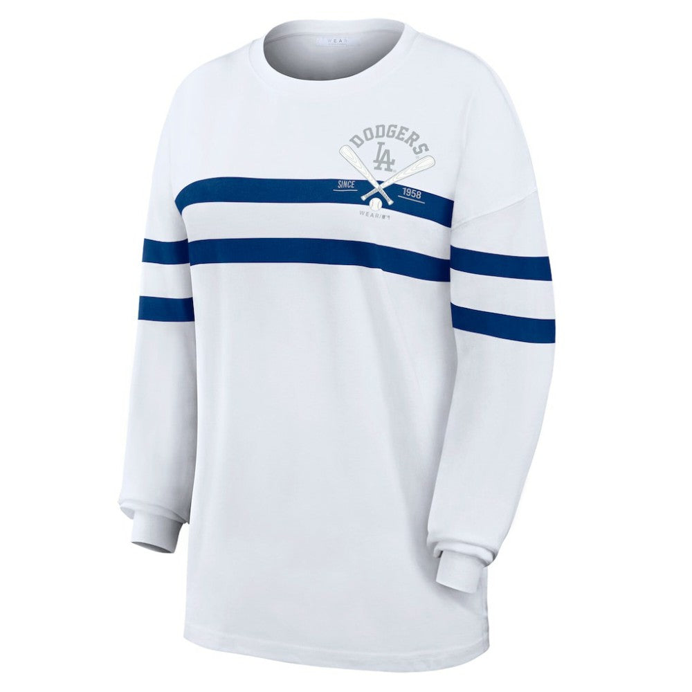Los Angeles Dodgers WEAR by Erin Andrews Women's Oversized Long Sleeve Striped T-Shirt | MLB Sale