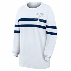 Milwaukee Brewers WEAR by Erin Andrews Women's Oversized Long Sleeve Striped T-Shirt | MLB Near me