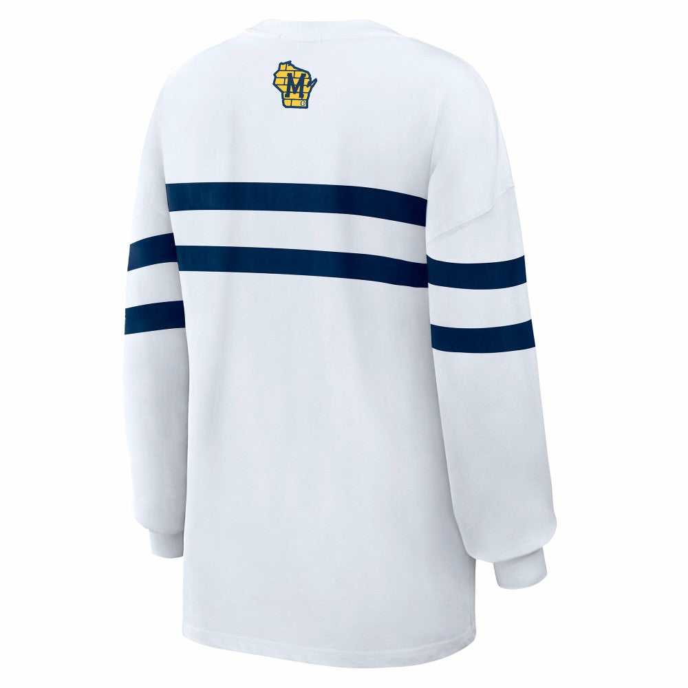Milwaukee Brewers WEAR by Erin Andrews Women's Oversized Long Sleeve Striped T-Shirt | MLB Near me