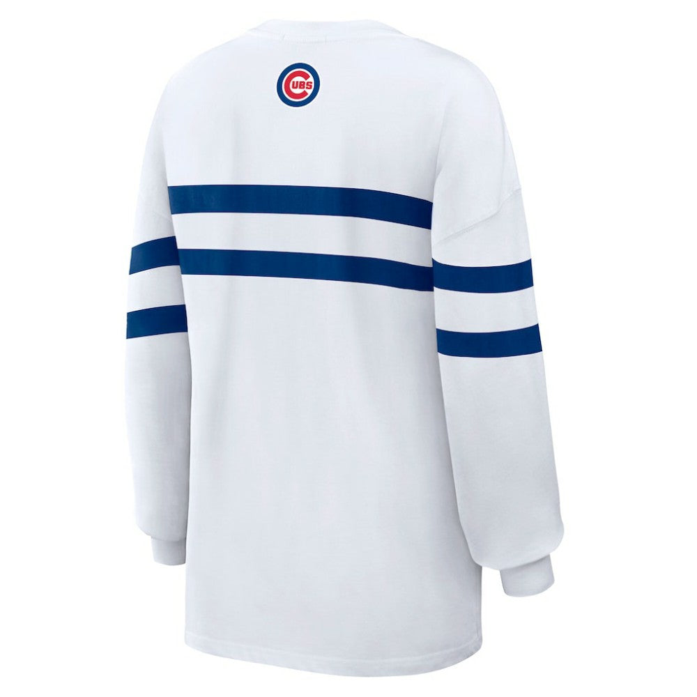 Chicago Cubs WEAR by Erin Andrews Women's Oversized Long Sleeve Striped T-Shirt | MLB Discount