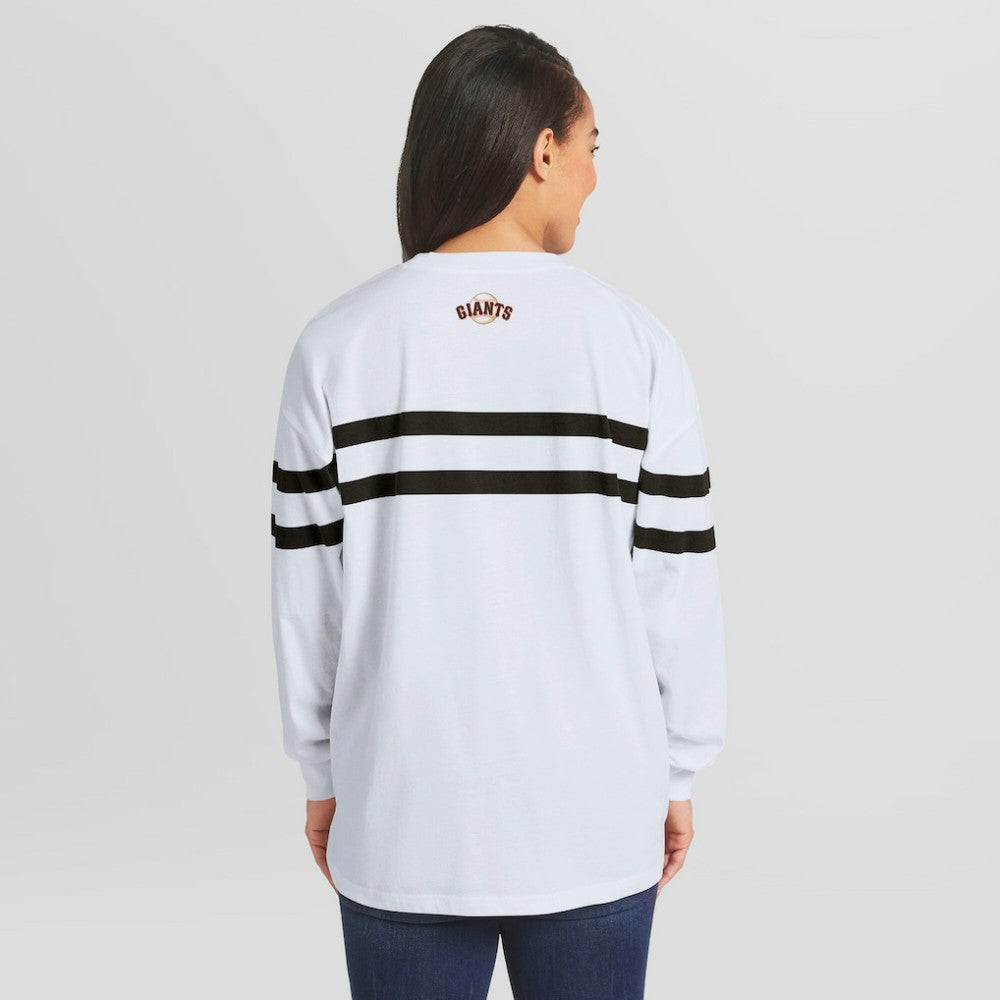 San Francisco Giants WEAR by Erin Andrews Women's Oversized Long Sleeve Striped T-Shirt | MLB Shop