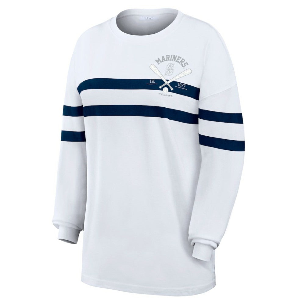 Seattle Mariners WEAR by Erin Andrews Women's Oversized Long Sleeve Striped T-Shirt | MLB Outlet