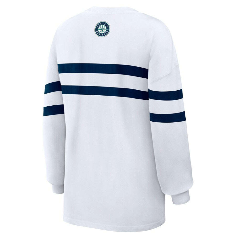 Seattle Mariners WEAR by Erin Andrews Women's Oversized Long Sleeve Striped T-Shirt | MLB Outlet