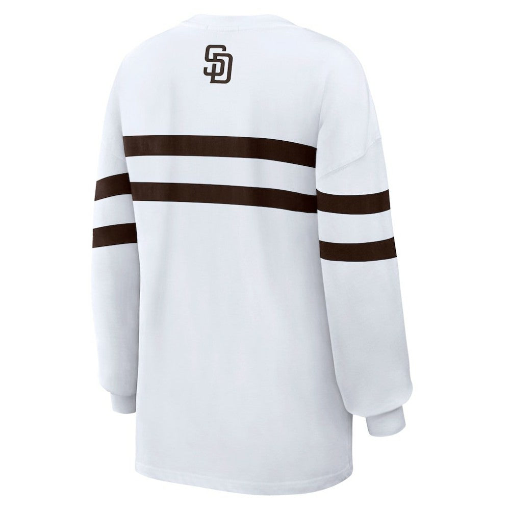 San Diego Padres WEAR by Erin Andrews Women's Oversized Long Sleeve Striped T-Shirt | MLB Outlet