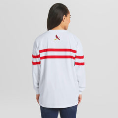 St. Louis Cardinals WEAR by Erin Andrews Women's Oversized Long Sleeve Striped T-Shirt | MLB Outlet