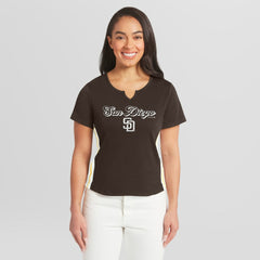 San Diego Padres WEAR by Erin Andrews Women's Notch Neck Cropped T-Shirt | MLB New