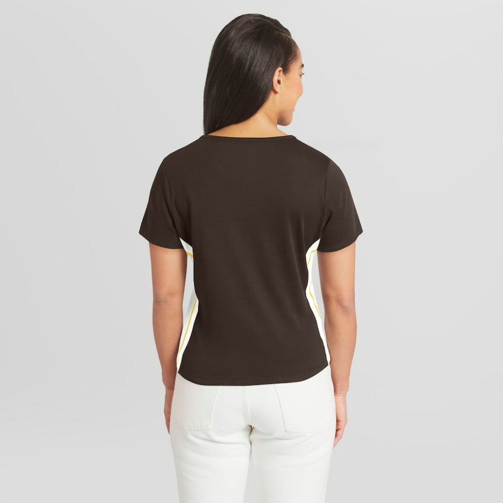 San Diego Padres WEAR by Erin Andrews Women's Notch Neck Cropped T-Shirt | MLB New