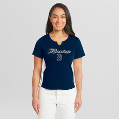 Boston Red Sox WEAR by Erin Andrews Women's Notch Neck Cropped T-Shirt | MLB Sale