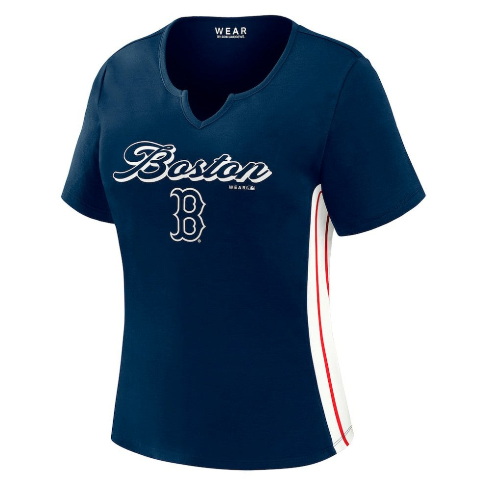Boston Red Sox WEAR by Erin Andrews Women's Notch Neck Cropped T-Shirt | MLB Sale