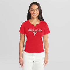 Philadelphia Phillies WEAR by Erin Andrews Women's Notch Neck Cropped T-Shirt | MLB Near me