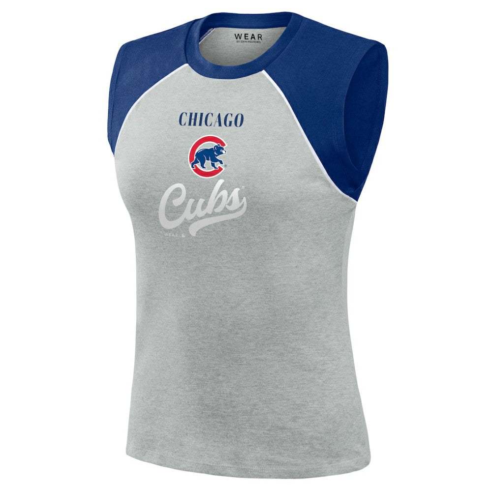 Chicago Cubs WEAR by Erin Andrews Women's Cropped Raglan Tank Top | MLB Outlet