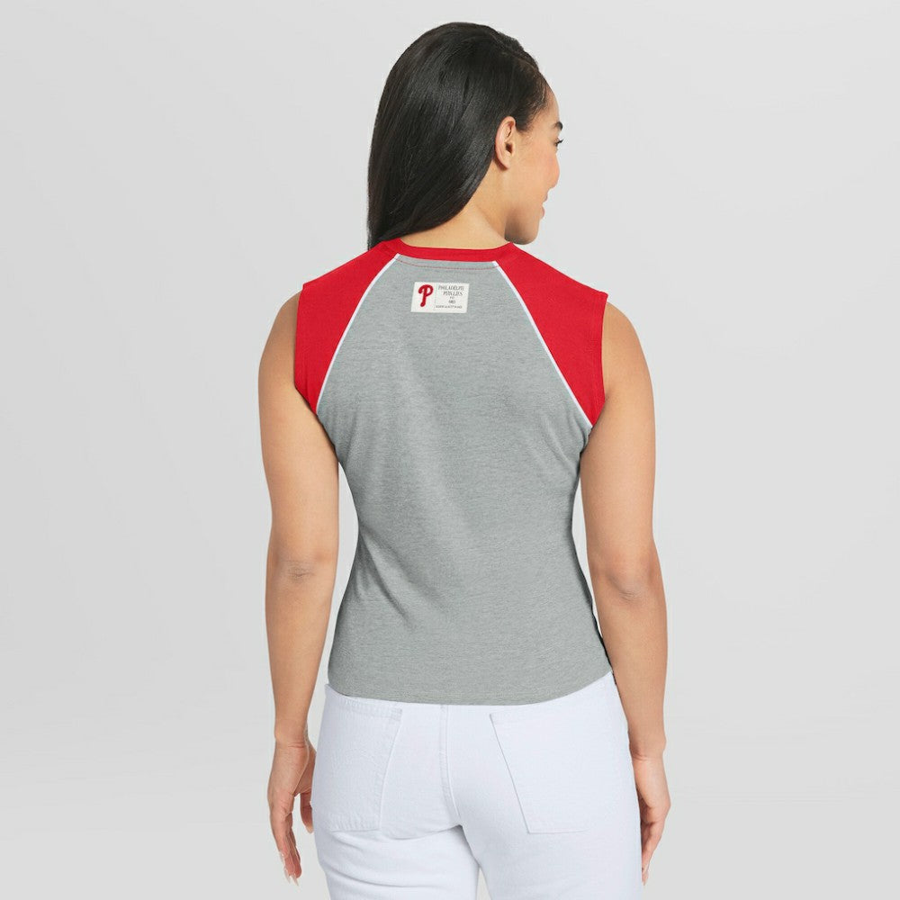 Philadelphia Phillies WEAR by Erin Andrews Women's Cropped Raglan Tank Top | MLB Sale