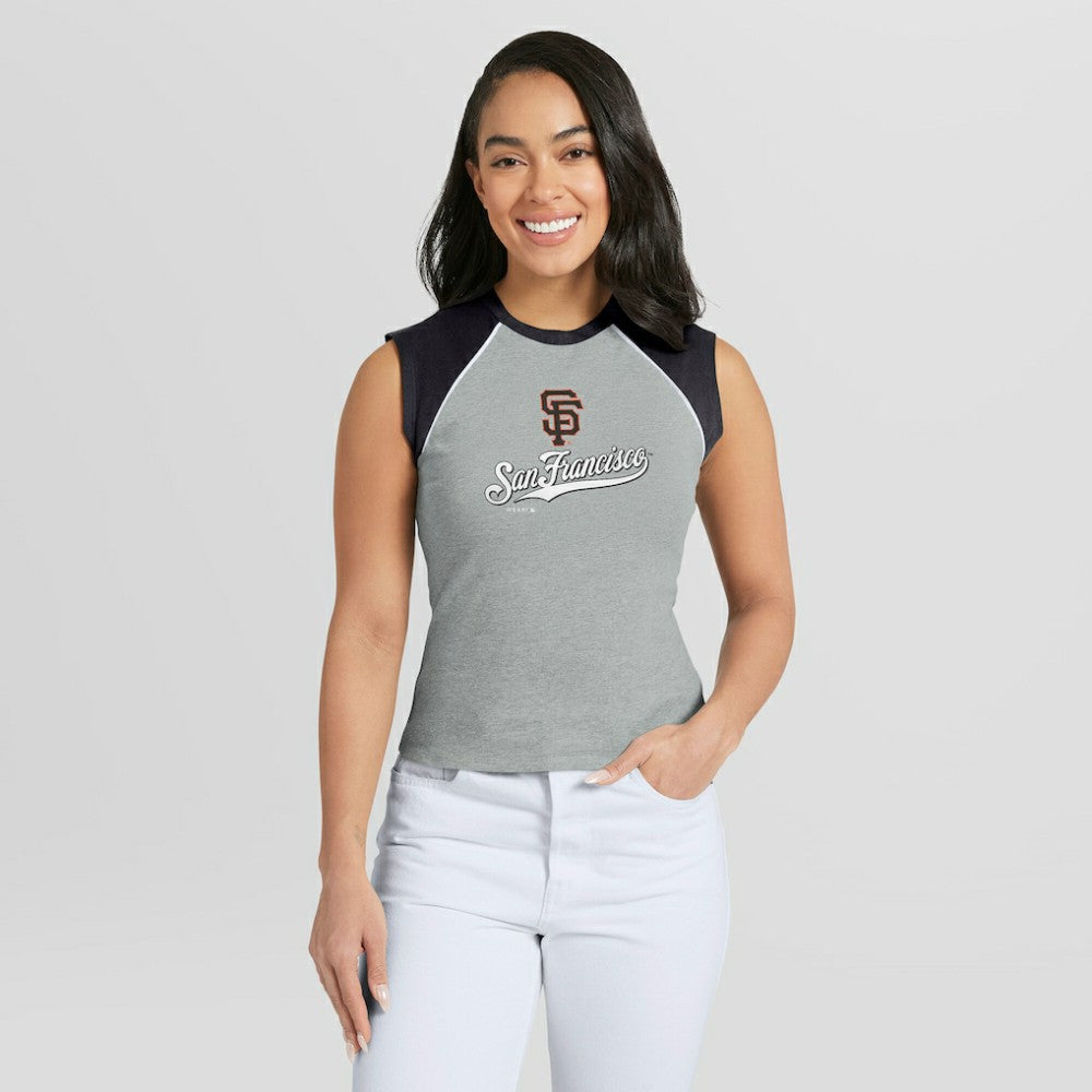 San Francisco Giants WEAR by Erin Andrews Women's Cropped Raglan Tank Top | MLB US