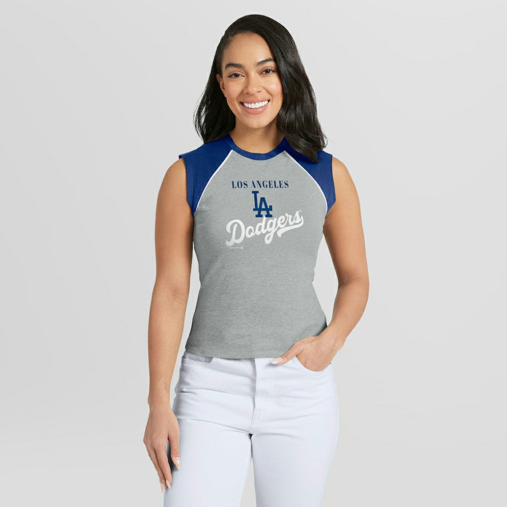 Los Angeles Dodgers WEAR by Erin Andrews Women's Cropped Raglan Tank Top | MLB Near me