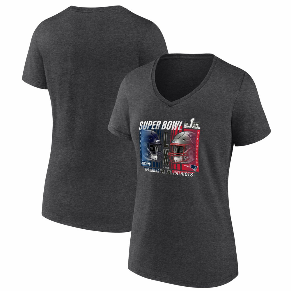 New England Patriots Fanatics vs. Seattle Seahawks Women's Super Bowl LX Matchup Plus Size Final Battle V-Neck T-Shirt