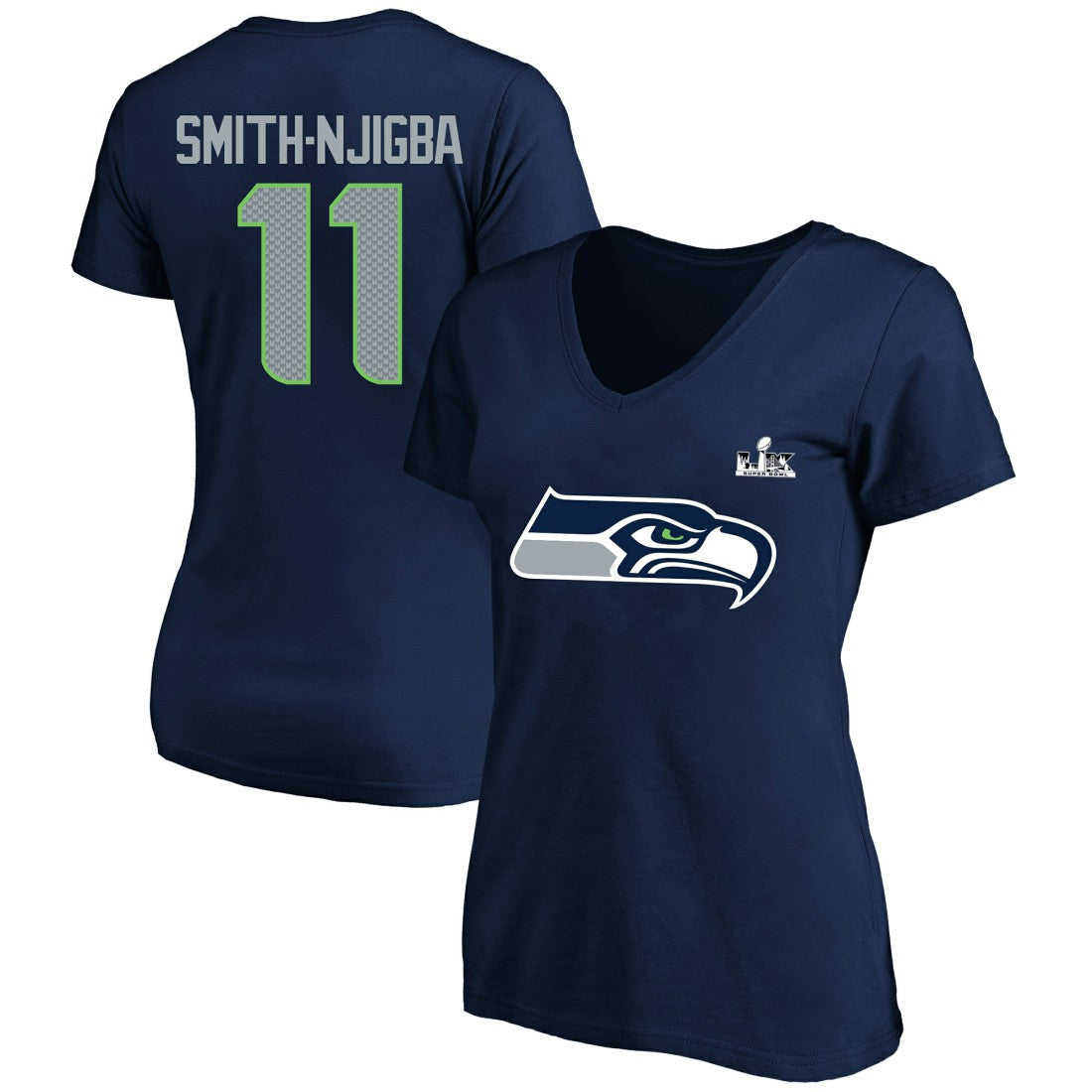 Seattle Seahawks Fanatics Jaxon Smith-Njigba  Women's Super Bowl LX Patch Plus Size Name & Number V-Neck T-Shirt
