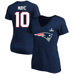 New England Patriots Fanatics Drake Maye  Women's Super Bowl LX Patch Plus Size Name & Number V-Neck T-Shirt