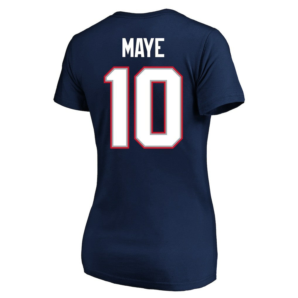 New England Patriots Fanatics Drake Maye  Women's Super Bowl LX Patch Plus Size Name & Number V-Neck T-Shirt