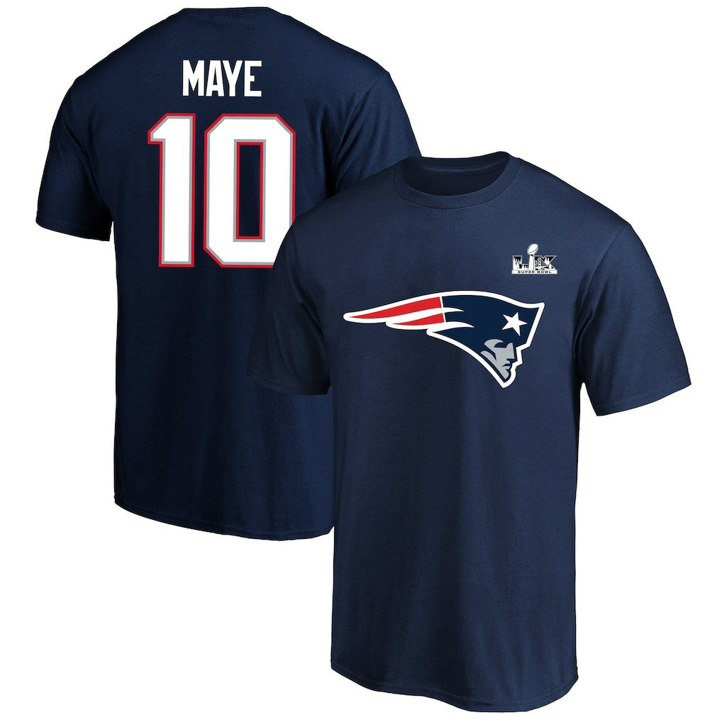 New England Patriots Fanatics Drake Maye  Super Bowl LX Patch Big & Tall Name & Number T-Shirt