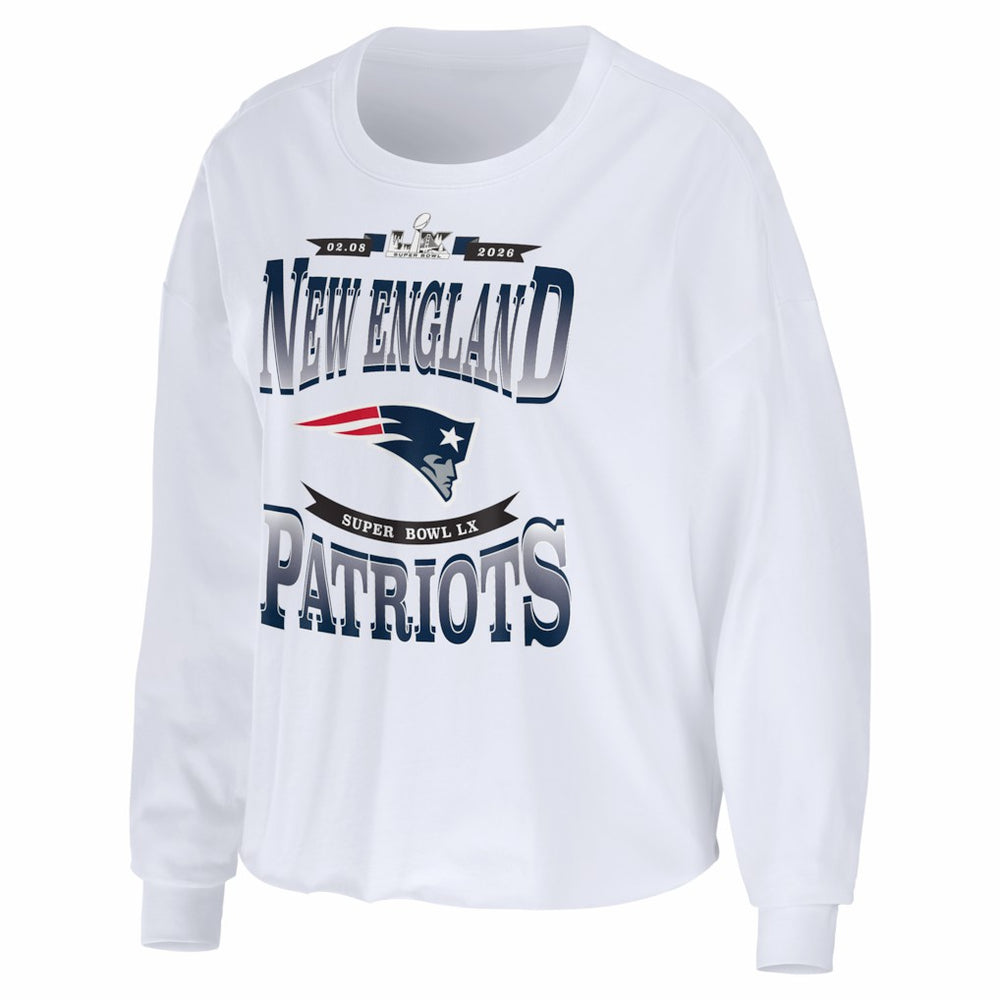 New England Patriots  WEAR by Erin Andrews Women's Super Bowl LX Cropped Long Sleeve T-Shirt