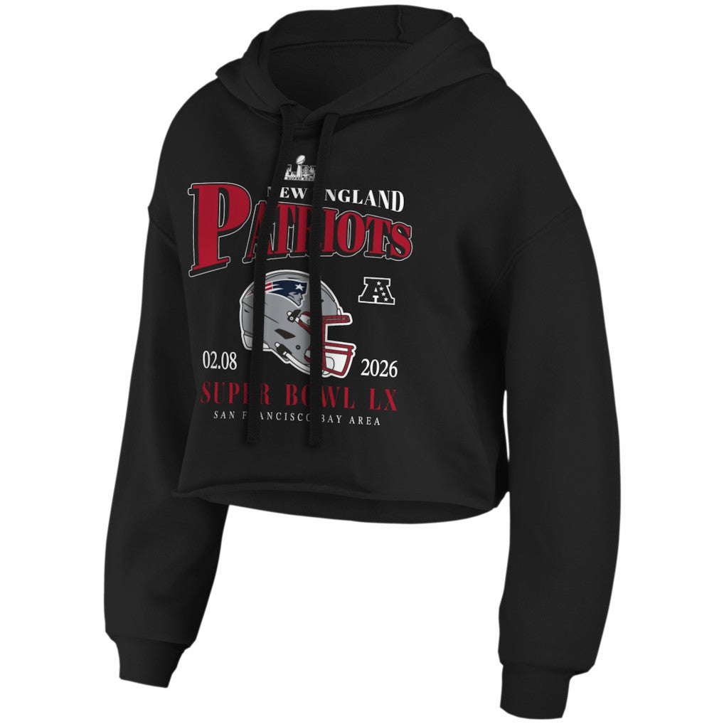 New England Patriots  WEAR by Erin Andrews Women's Super Bowl LX Cropped Hoodie