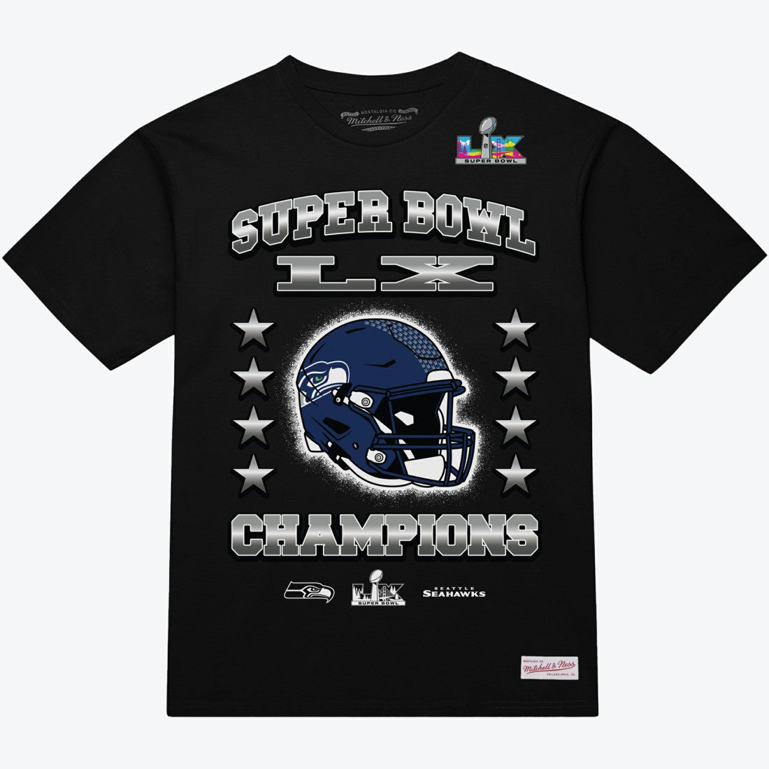 Seattle Seahawks Mitchell & Ness Super Bowl LX Champions Helmet Arch T-Shirt