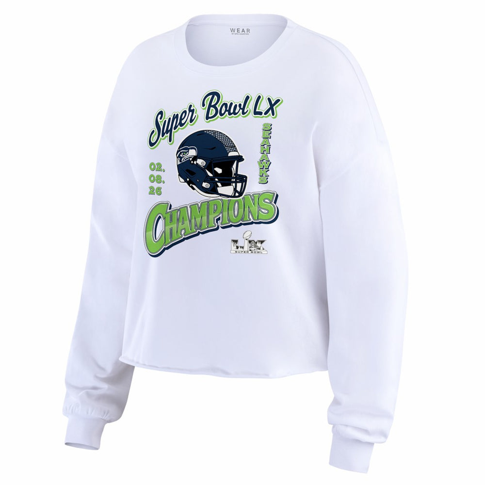 Seattle Seahawks Champion WEAR by Erin Andrews Women's Super Bowl LX s Cropped Long Sleeve T-Shirt